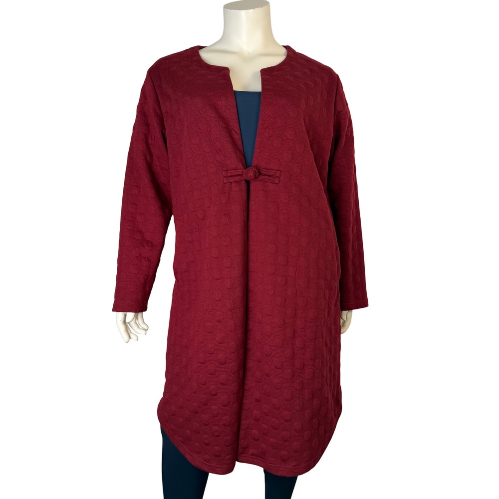 Zanzea Women's 4XL Wine Red Bubble Texture Cocoon Coat Frog Button Open Front